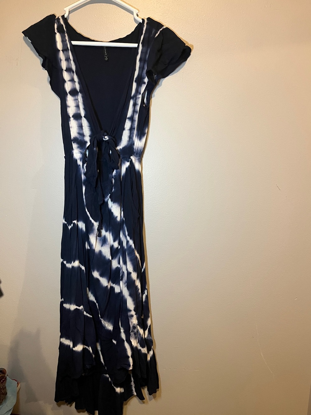Raviya Navy and White Tie-Dye Maxi Dress Cutout Tie Front SZ S